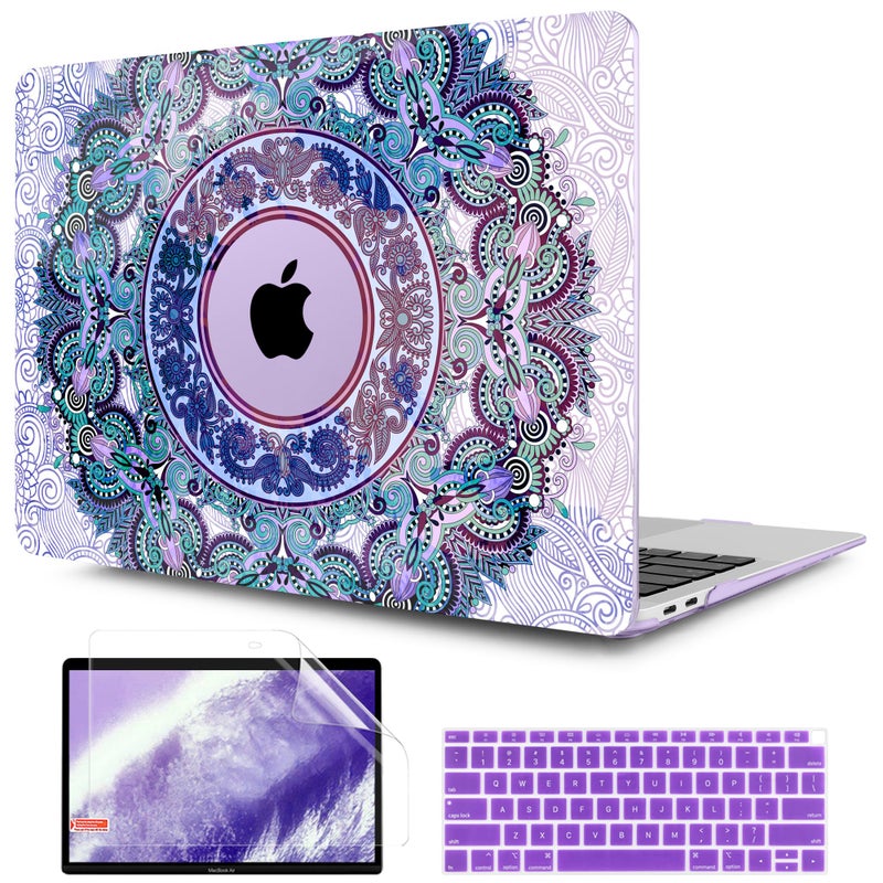 TWOLSKOO Case for MacBook Air 13.3 Inch (Old Version 2018â€“2021, Models: M1 A2337, A2179, A1932) â€“ Hard Shell Case with Screen Protector & Keyboard Cover, Purple Mandala - Image 1